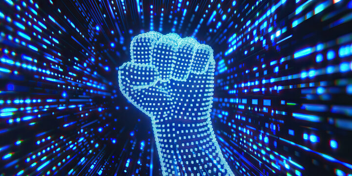 Neon Fist: A Vibrant Computer Screen Pulses with a Moment of Solidarity, its Pixels United in a Call for Progress
