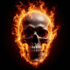 Skull in Fire Isolated black background