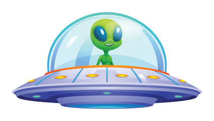 Alien riding ufo vector illustration isolated on white background