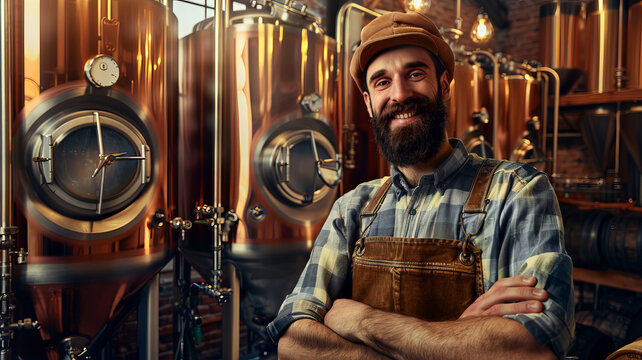 Smiling Elderly Master Brewer with Hat in Brewery