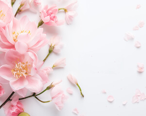 Mother's Day card. International Women's Day. Flowers backdrop.