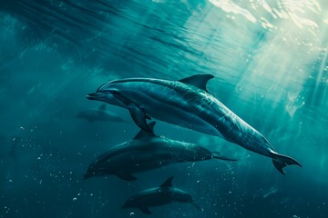 Obraz premium Small group of dolphins next to the ocean's roof