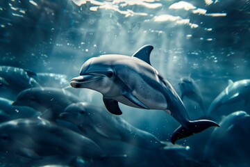 Naklejka premium Small group of dolphins next to the ocean's roof