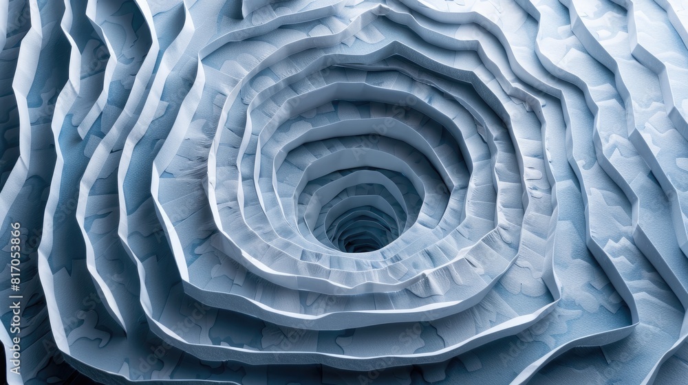 Poster a blue maze with a spiral shape. the maze is made of blue blocks and has a circular shape