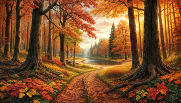 Incanto d'Autunno- Riflessioni di Foglie Cadute su un Lago Sereno