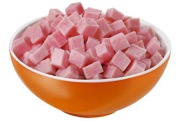 tigela com cubos de presunto cozido isolado em fundo transparente