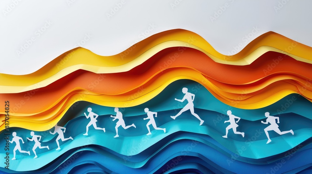 Aufkleber a series of runners are depicted in a colorful wave pattern. concept of movement and energy, as the 