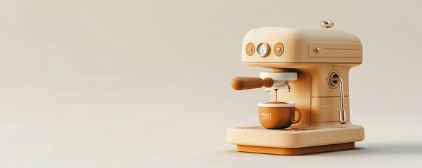 3D Rendering Modern Retro Coffee Machine on White background or Beige background, Coffee beverage machine, Technology, Kitchenware, Cafe, vector, 3D Illustration