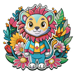 A detailed illustration vector of a cute lion sticker - Generative AI
