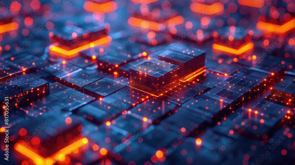 Aufkleber a computer chip with a large b on it. the chip is surrounded by many other chips and wires