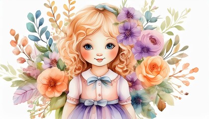 Fototapeta premium doll in watercolor illustration