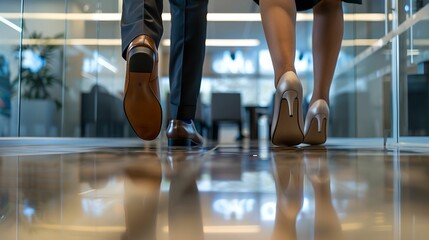 Corporate Professional and Client Walking in Contemporary Office