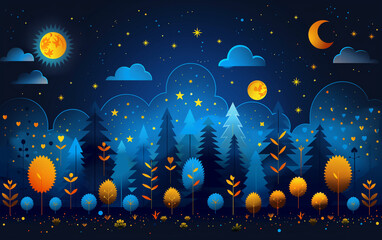 Flat background with abstract design in yellow and blue, featuring geometric shapes and patterns.