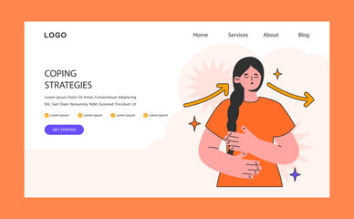 Woman managing stress and anxiety using coping strategies web banner