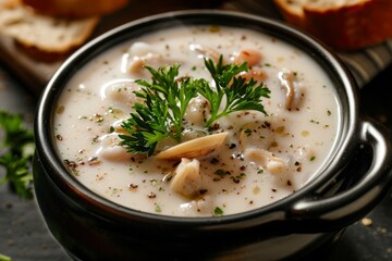 Homemade clam chowder recipe with creamy sauce and fresh parsley