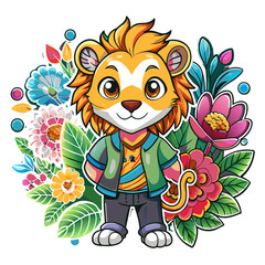 A detailed illustration vector of a cute lion sticker - Generative AI
