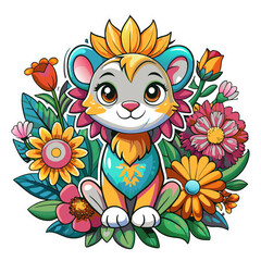 Naklejka premium A detailed illustration vector of a cute lion sticker - Generative AI 