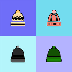 Simple Flat Beanie Hat Icon Set