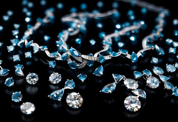 Blue and white diamonds on a black fabric background