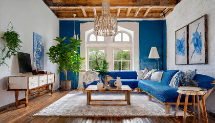 salon de casa rustica decorado estilo ibicenco