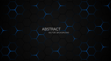 Black steel mesh background with blue glow lines with empty space for design. Modern technology innovation concept. vector illustration background	
