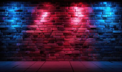 Red and Blue Neon Lights Illuminating a Brick Wall Texture Background