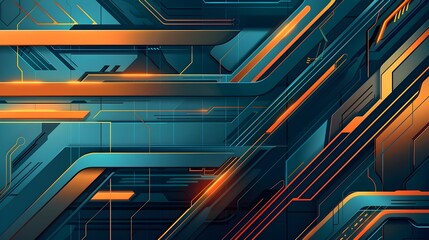 Obraz premium Futuristic Digital Abstract with Dynamic Geometric Shapes and Neon Colored Lines