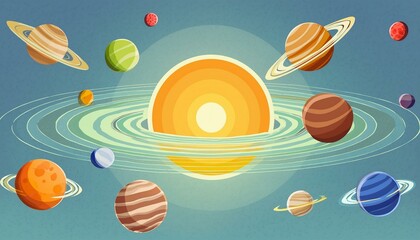 Solar system of planets and sun as a star; universe Vector look