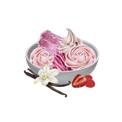 Illustration sweet marshmallow, vanilla, berry. For cards, congratulations, menus, restaurants, bistros, cafes, shops, parties