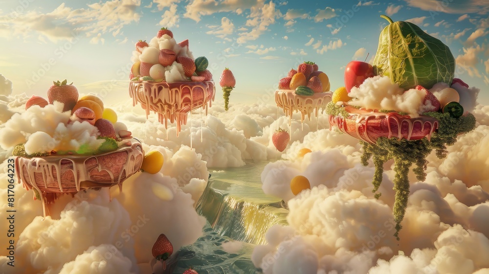 Canvas Prints surreal dreamscape with floating islands of giant fruits and vegetables background