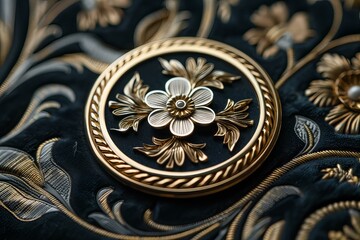 Obraz premium A gold brooch with a flower on it