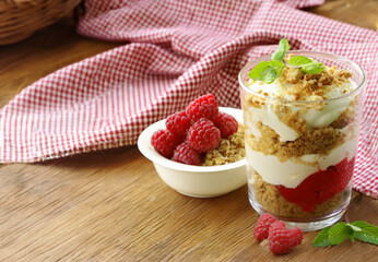 layered dessert in a glass trifle pudding with berries