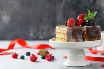 mini cakes with cream and berries festive dessert