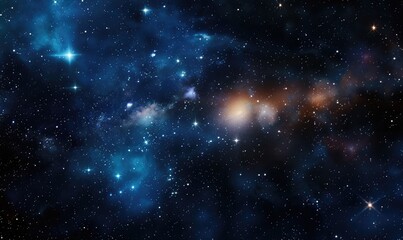 Milky Way Galaxy in a Blue Space Filled with Stars, Gas, and Dust. Night sky background