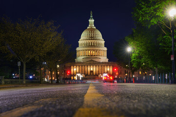  US Capitol building at sunset, frontal view, Washington DC, USA.