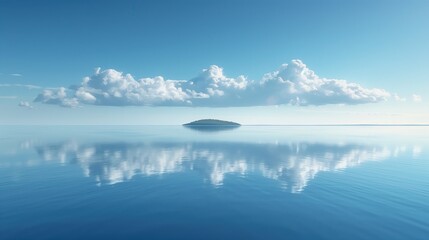 Fototapeta premium Pristine Ocean Waters Reflecting Skies and a Solitary Island, Offering a Vision of Tranquility and Unspoiled Nature