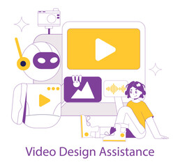 ai for video creation. Flat Vector Illustration