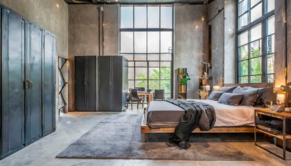 habitaci&oacute;n decorada con un estilo moderno-industrial