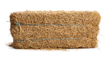 Bale of dried straw isolated on white