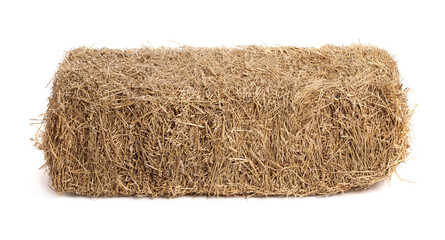 Bale of dried straw isolated on white