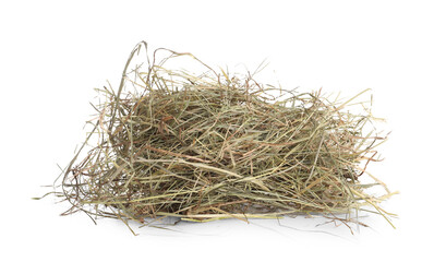 Dried hay isolated on white. Livestock feed