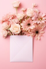  Flowers and an envelope on pink backdrop