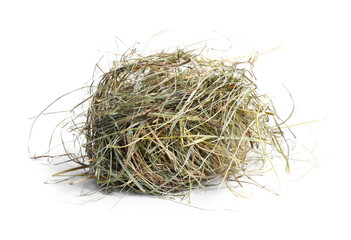 Dried hay isolated on white. Livestock feed