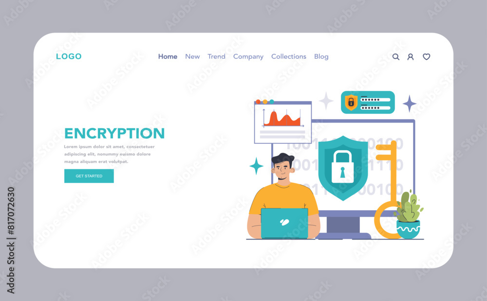 Poster data encryption web or landing. personal information, internet access