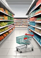 Shopping cart in supermarket