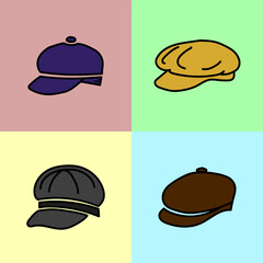 Simple Flat Cap Hat Icon Set