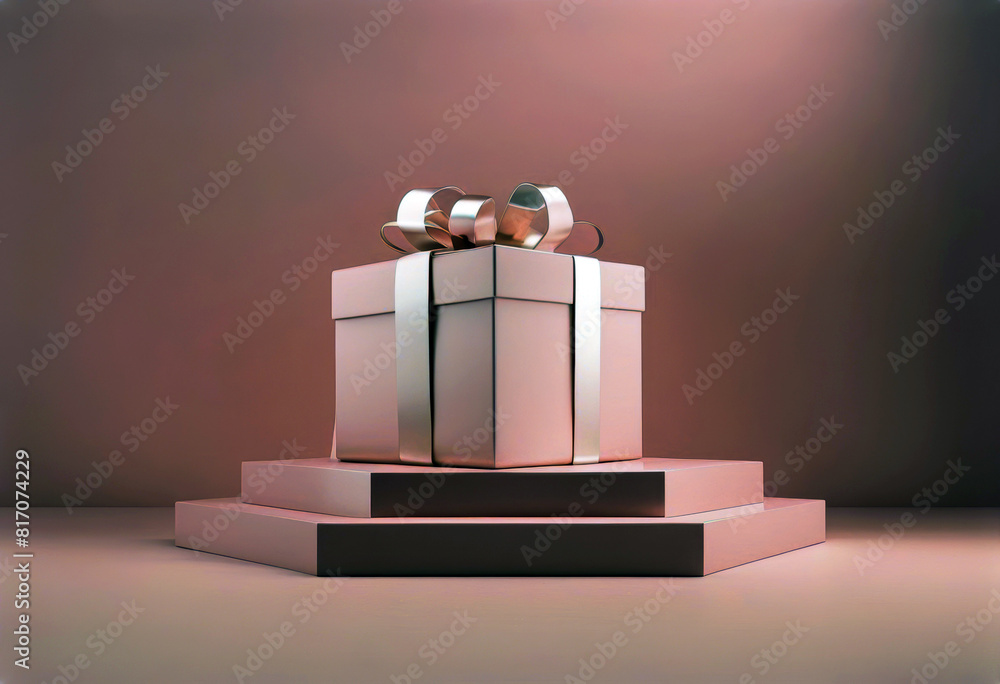Poster 'gift open 3d square podium empty rendering space glossy copy pink box poduim three-dimensional dais