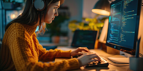 She's an expert in the language of code, but prefers to communicate through the music of her keyboard, crafting beautiful symphonies of 0s and 1s.