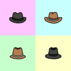 Simple Flat Cowboy Hat Icon Set