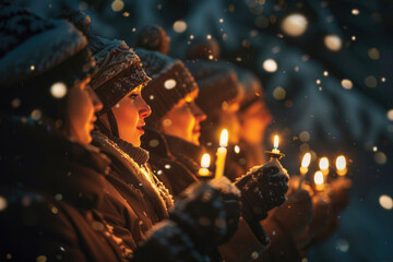 Choir singing carols by candlelight